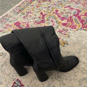 Dolce Vita Black Leather Mid-Calf Block Heel Boots